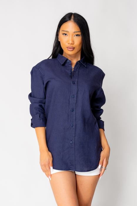 Boyfriend Shirt Linen Navy [2]