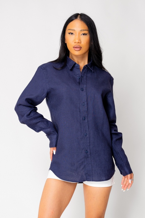Boyfriend Shirt Linen Navy [3]