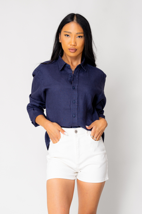 Boyfriend Shirt Linen Navy [1]