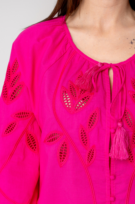 Long sleeves Embroidered shirt Fuchsia [5]