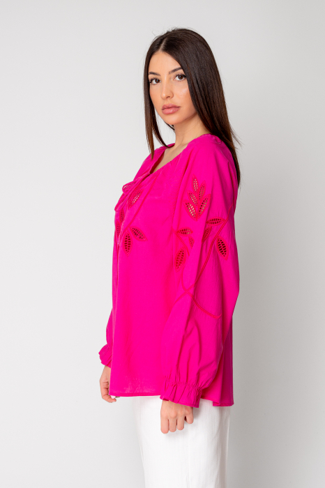 Long sleeves Embroidered shirt Fuchsia [3]