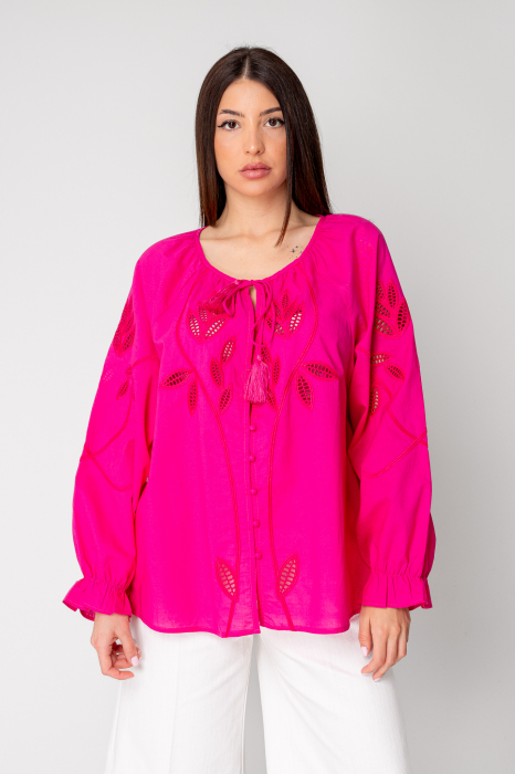 Long sleeves Embroidered shirt Fuchsia [2]