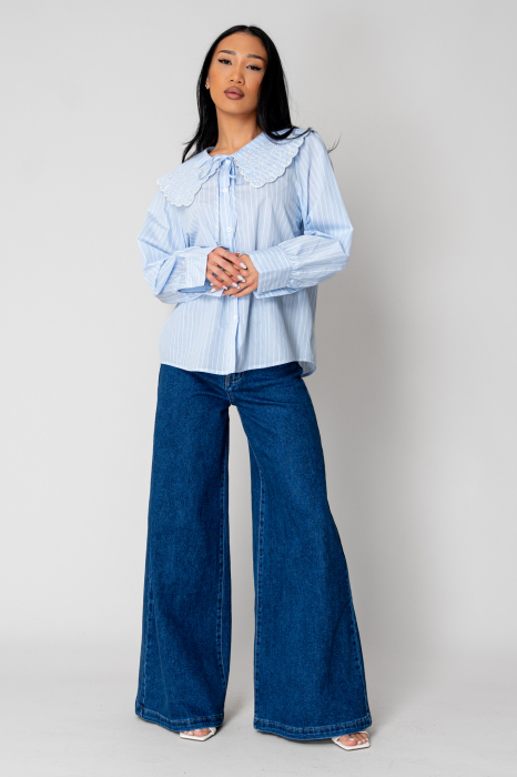 Shirt with long sleeves and embroidered collar Blue/White [5]