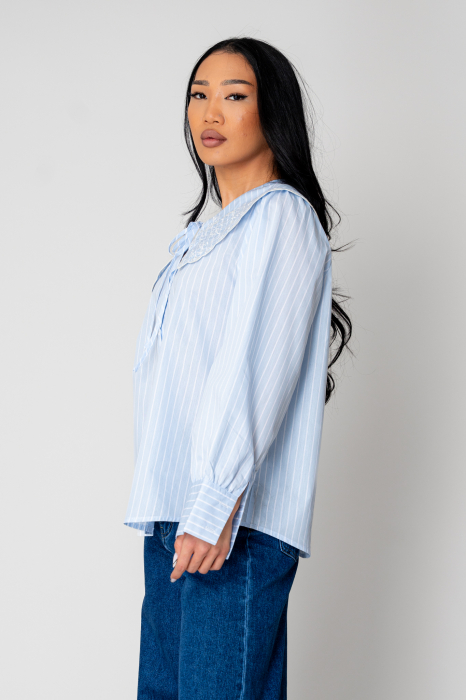 Shirt with long sleeves and embroidered collar Blue/White [2]