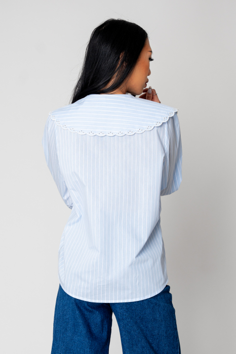 Shirt with long sleeves and embroidered collar Blue/White [3]