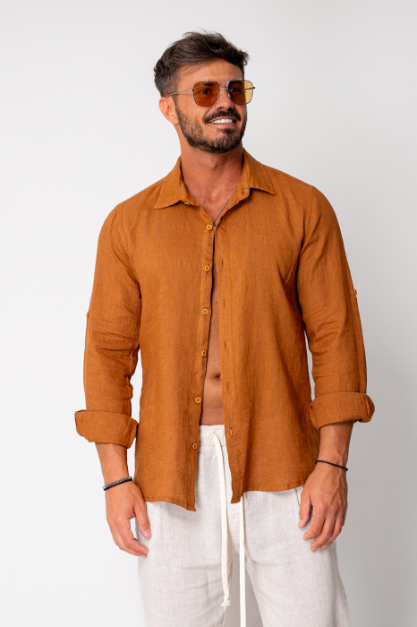 Linen 100% shirt Brown [2]