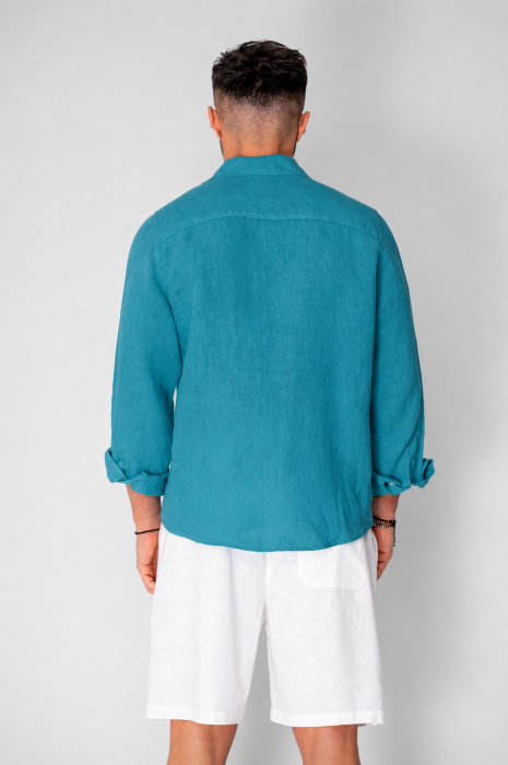 Camasa din 100% In de plaja Turquoise Petrol [2]