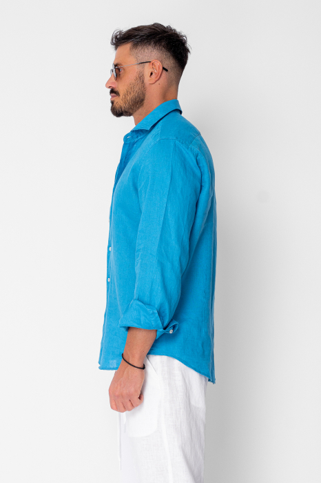 Premium 100% Linen Men shirt Blue Royal [2]