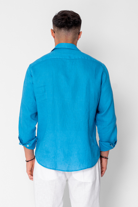 Premium 100% Linen Men shirt Blue Royal [3]