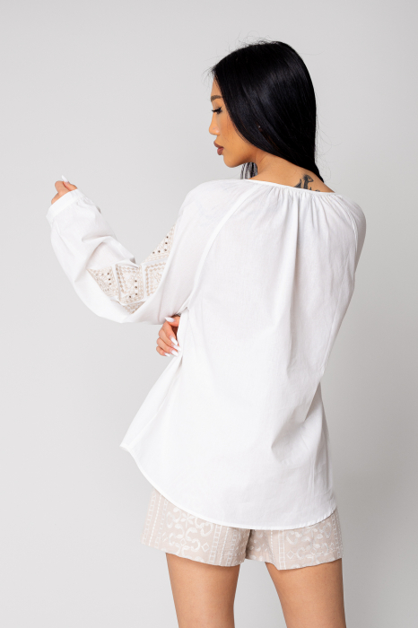 Women's embroidered long-sleeved shirt Off White/Beige [4]