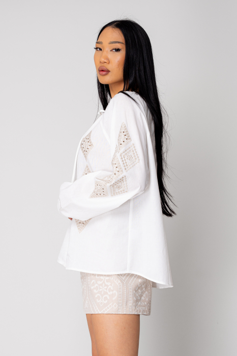 Women's embroidered long-sleeved shirt Off White/Beige [2]