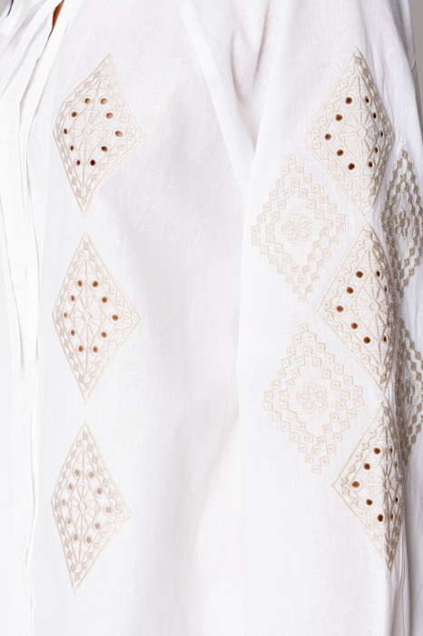 Women's embroidered long-sleeved shirt Off White/Beige [3]