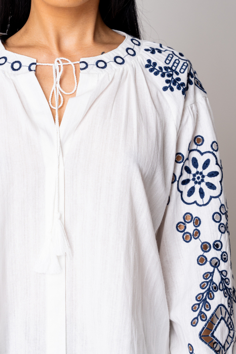 Women's embroidered long-sleeved shirt Off White/Navy [5]