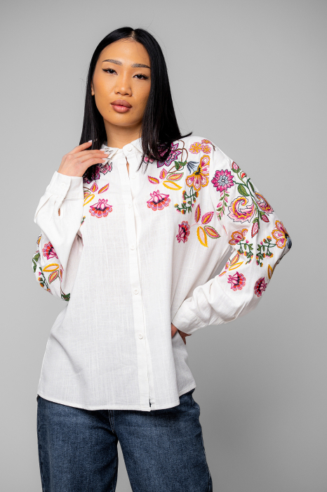 Women's Shirt with Floral Embroidery White [6]