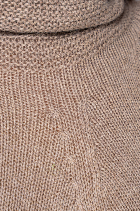 Capa tricotata cu guler inalt din mix de lana si casmir Taupe [4]