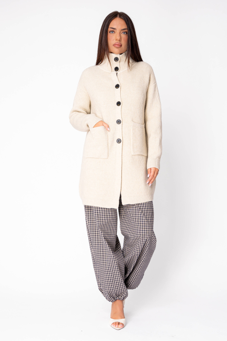 Cardigan cu nasturi tricotat lung Beige [2]