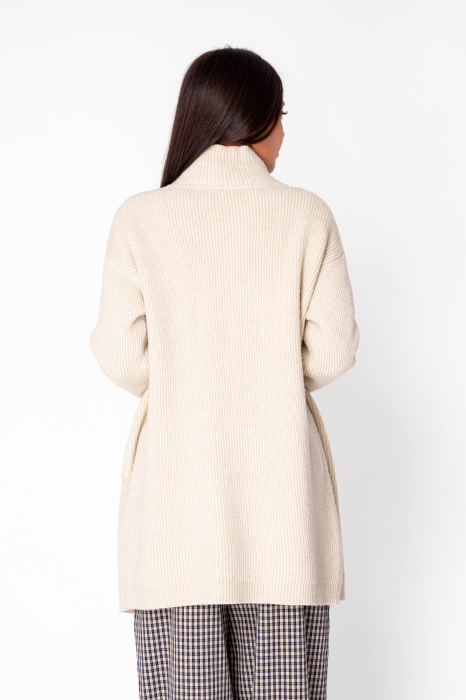 Cardigan cu nasturi tricotat lung Beige [4]