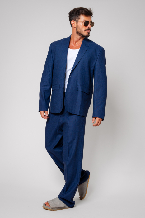 Linen Oversized jacket and long pants suit Navy [2]