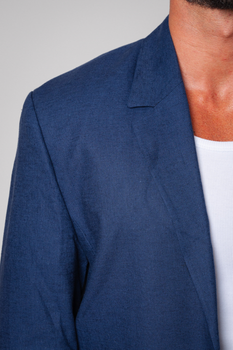 Linen Oversized jacket and long pants suit Navy [4]