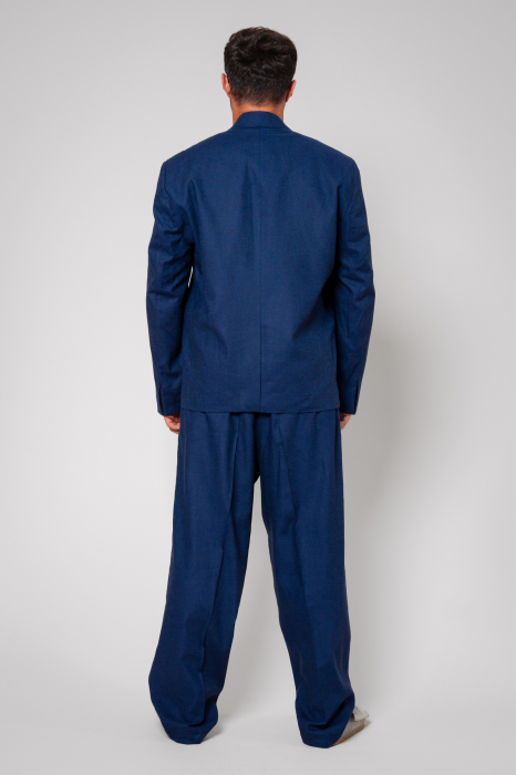 Linen Oversized jacket and long pants suit Navy [3]