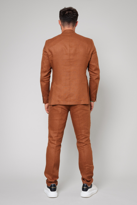 Linen jacket and long pants suit Brown [4]