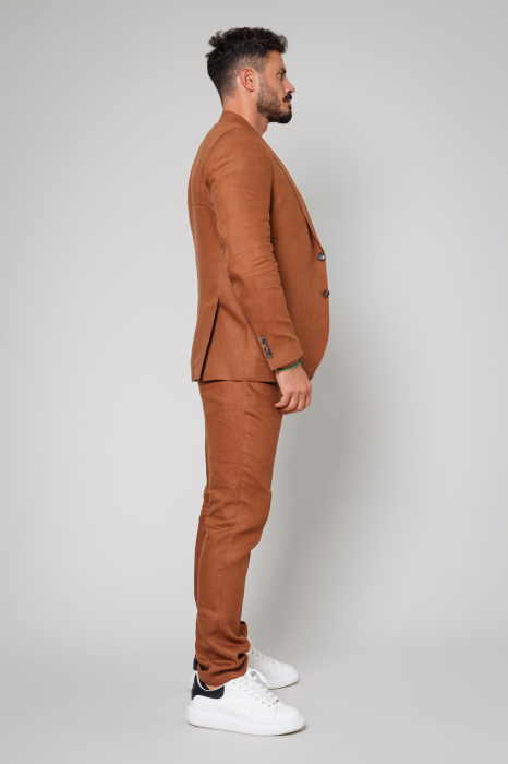 Linen jacket and long pants suit Brown [3]