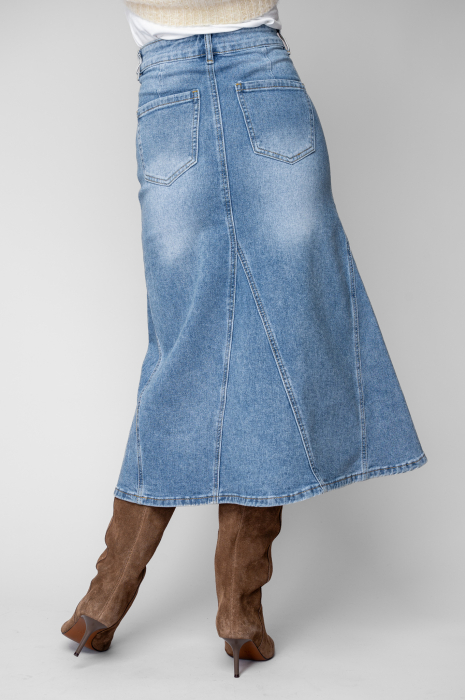 Blue elastic denim midi skirt [3]