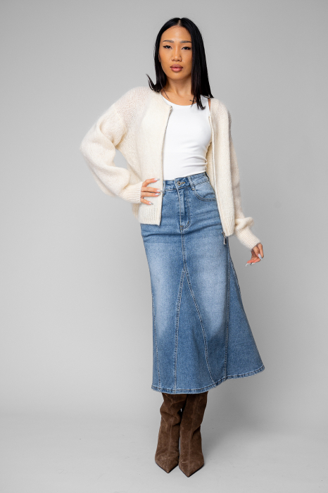 Blue elastic denim midi skirt [4]