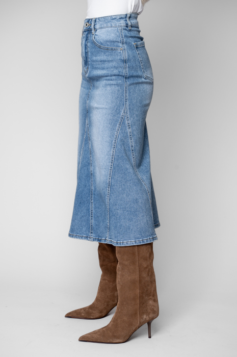 Blue elastic denim midi skirt [2]