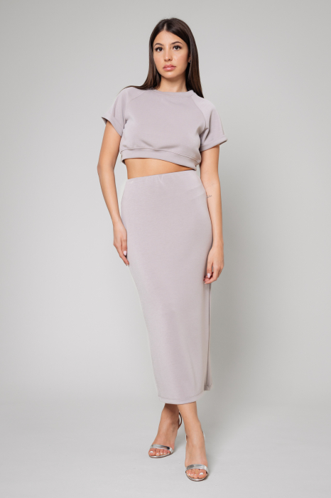 Set Top scurt si fusta Taupe [2]