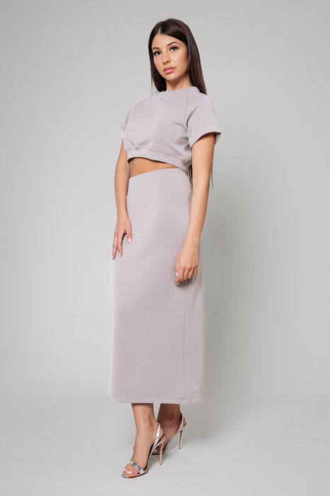 Set Top scurt si fusta Taupe [3]