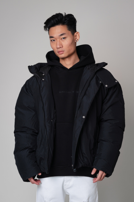 Geaca cu fermoar si gluga Huge Oversized Black [2]
