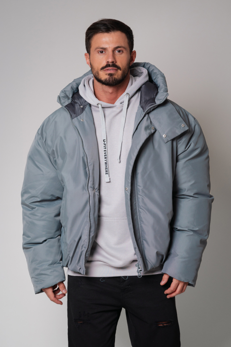 Geaca cu fermoar si gluga Huge Oversized Grey [2]