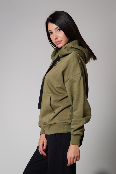 Hoodie Easy imprimat Oversized Kaki [3]