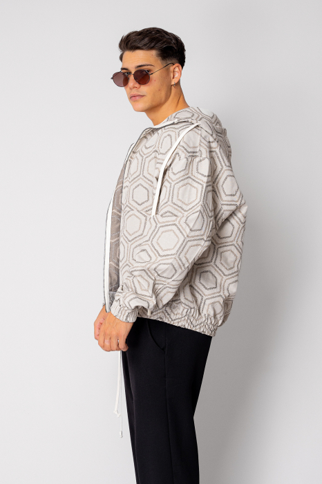 Jacheta cu fermoar si gluga Oversized Beige/Olive [2]