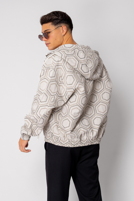 Jacheta cu fermoar si gluga Oversized Beige/Olive [3]