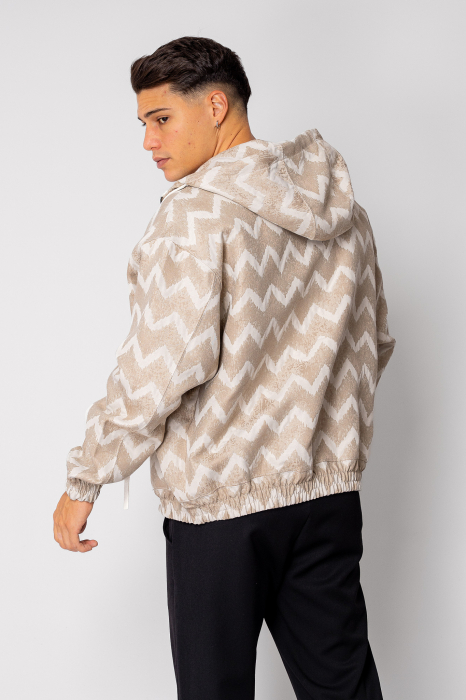 Jacheta cu fermoar si gluga Oversized Beige/Cream [3]