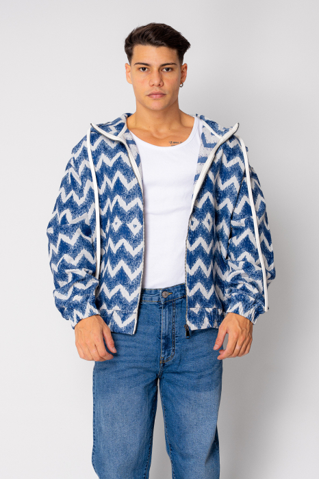 Jacheta cu fermoar si gluga Oversized Blue [2]