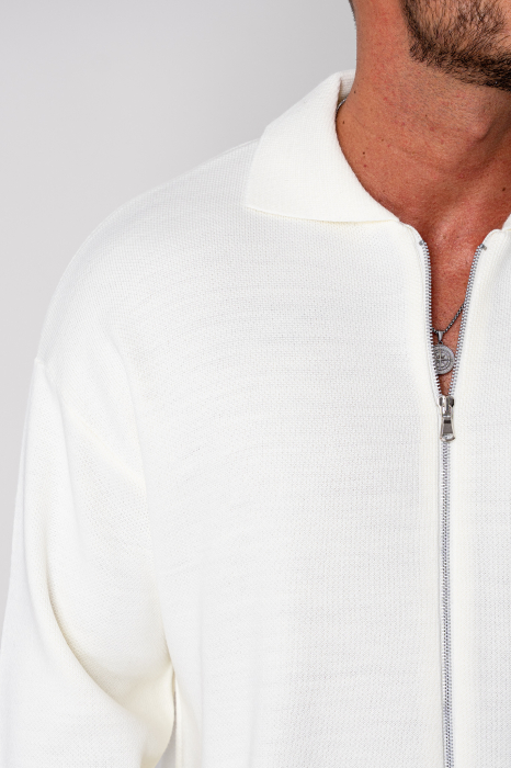 Jacheta tricotata din mix de lana cu fermoar Off White [4]