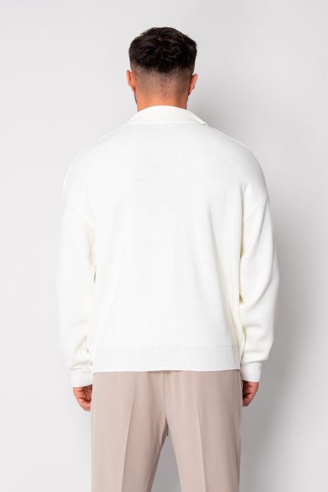 Jacheta tricotata din mix de lana cu fermoar Off White [3]