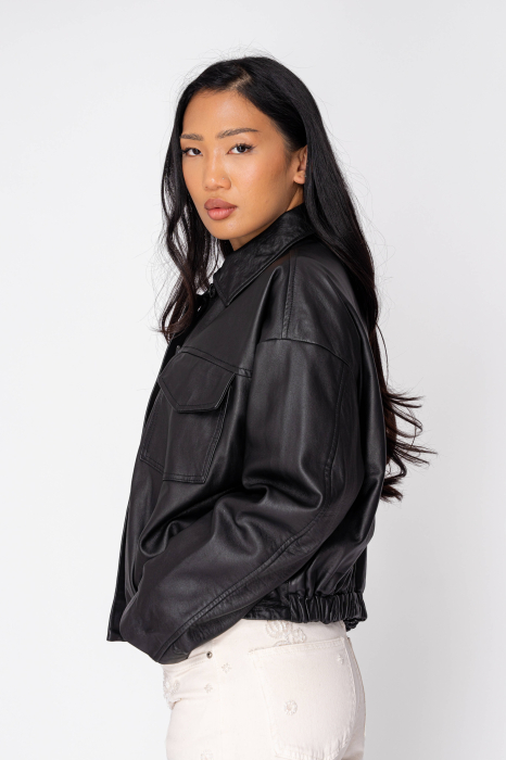 Brown genuine leather short zip-up jacket - Copie [3]