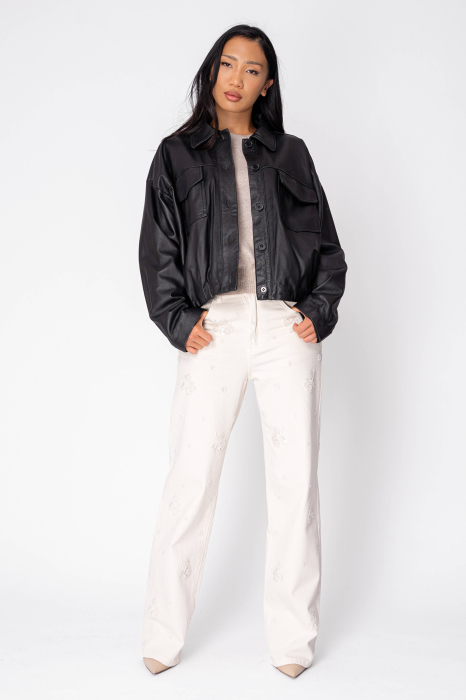 Brown genuine leather short zip-up jacket - Copie [5]
