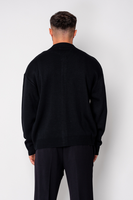 Jacheta tricotata din mix de lana cu fermoar Black [3]