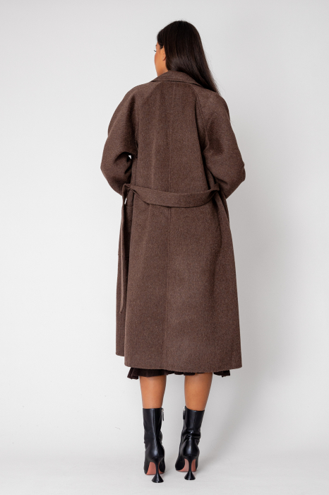 Palton lung handmade din Lana, Brown [6]