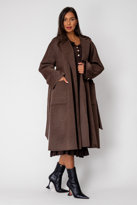 Palton lung handmade din Lana, Brown [3]