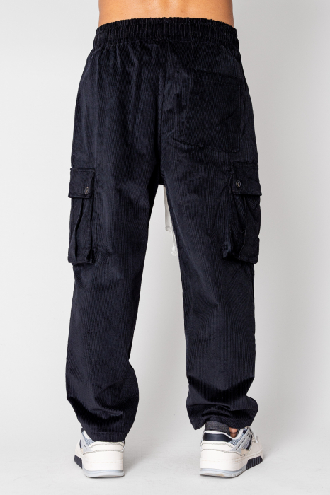 Pantaloni Cargo drep lung din reiat Black [3]