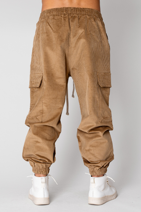 Pantaloni Cargo lung din reiat Beige [3]
