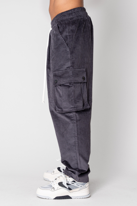 Pantaloni Cargo lung din reiat Grey Anthracite [2]