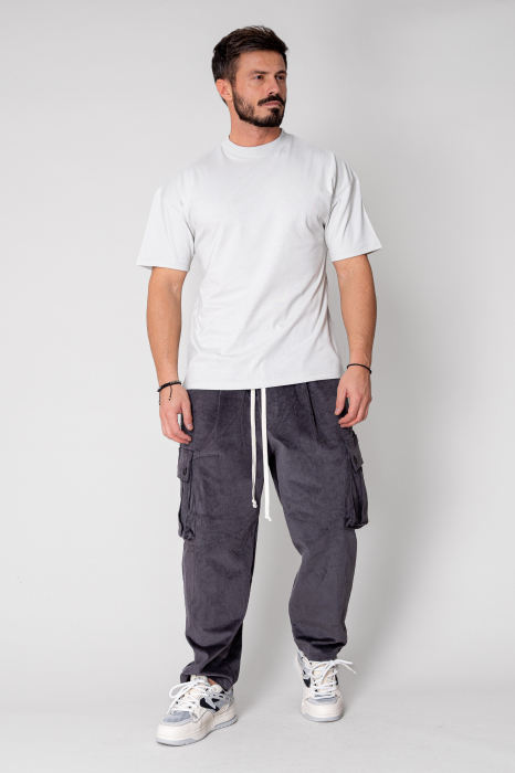Pantaloni Cargo lung din reiat Grey Anthracite [4]