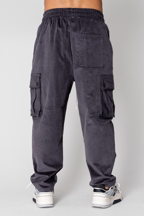 Pantaloni Cargo lung din reiat Grey Anthracite [3]